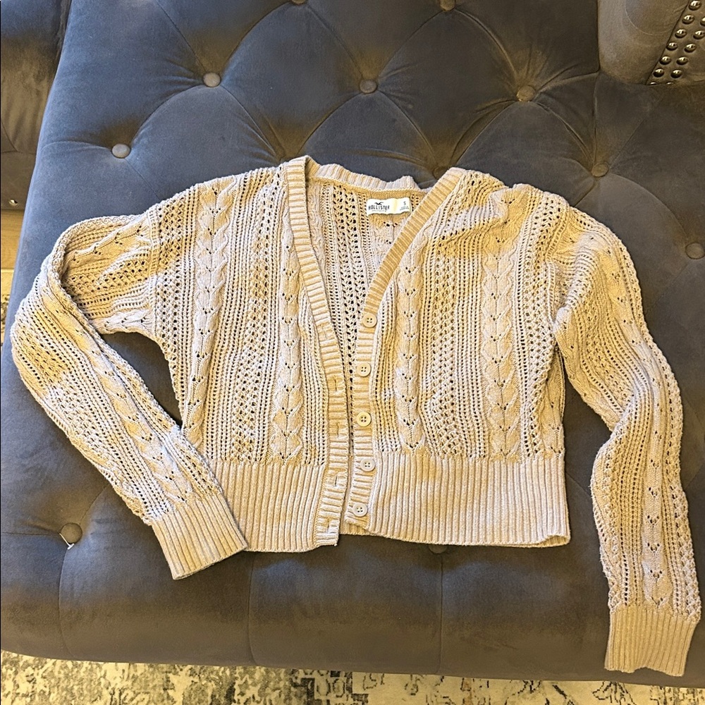 Hollister Cable knit Beige Knit Cardigan Sweater Preppy